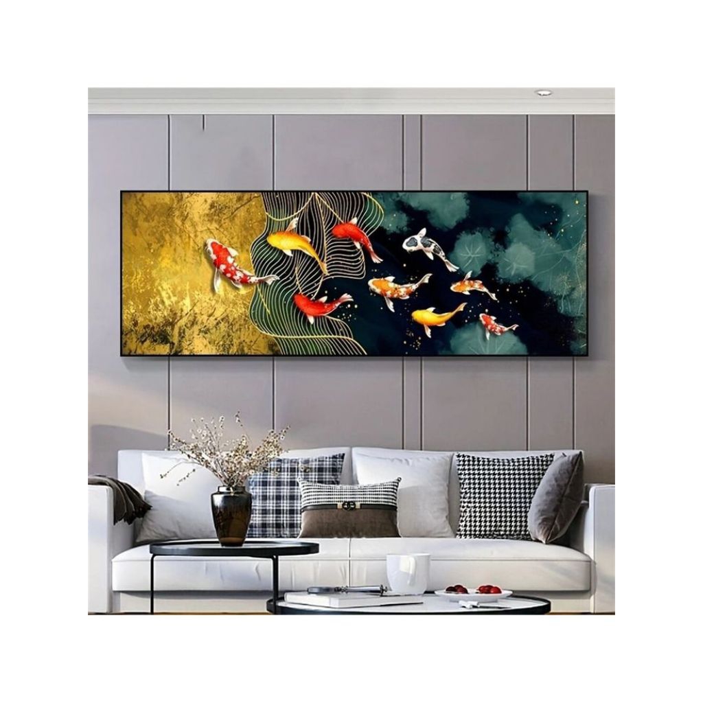 hiasan dinding lukisan ikan koi fengsui minimalis aesthetic modern art