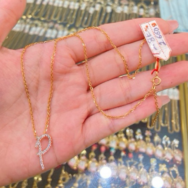 Kalung Huruf P Panjang 39-42cm Emas Asli Kadar 37.5% 8K