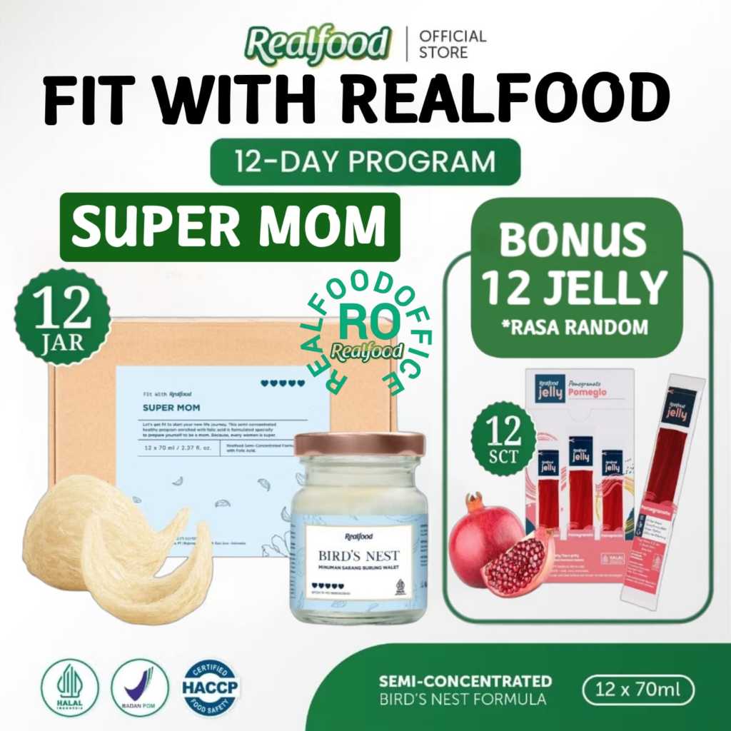 

Realfood Super Mom Promil 6 Botol & 12 Botol Bonus Jelly ( Minuman Sarang Burung Walet ) RO