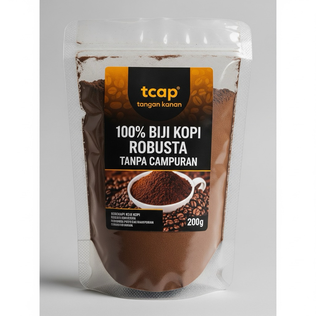 

bubuk kopi 100% ROBUSTA (tanpa campuran) kemasan 200 Gram TCAP TANGAN KANAN