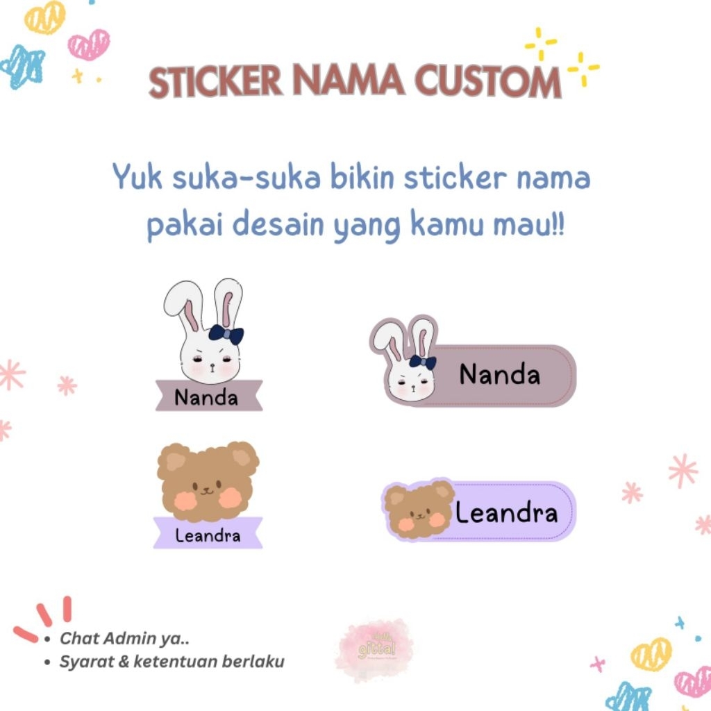 

STICKER NAMA CUSTOM SUKA-SUKA WATERPROOF/STICKER NAMA ANAK CUSTOM/STICKER LABEL NAMA