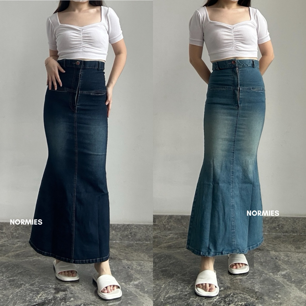 Norm - Maru Mermaid Skirt Rok Duyung Denim Jeans Highwaist Bahan Stretch