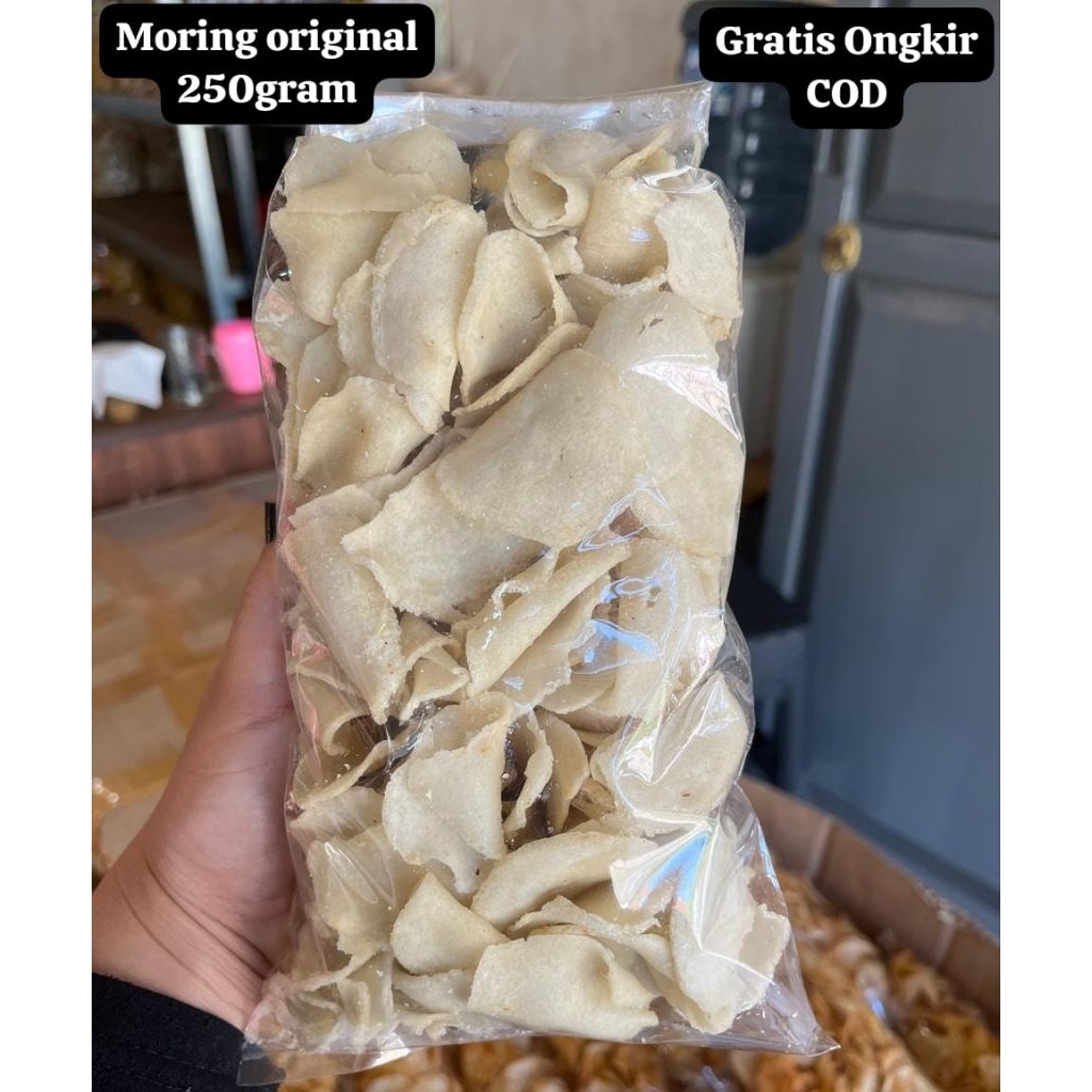 

keripik Moring 250gram original, gratis packing babblewarp makanan ringan Bandung