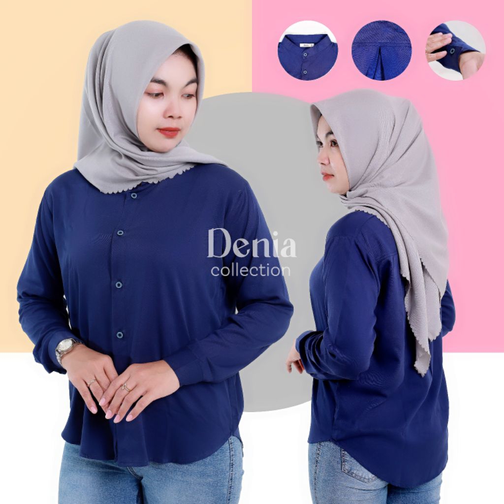 Denia.Collection//Kemeja wanita blouse wanita bahan rayon twill basic shirt polos