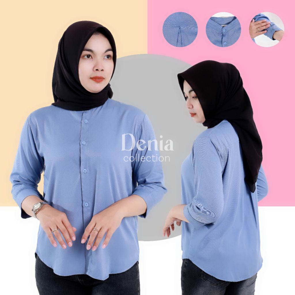Denia.Collection//Kemeja wanitan atasan blouse rayon twill shirt basic polos 3/4