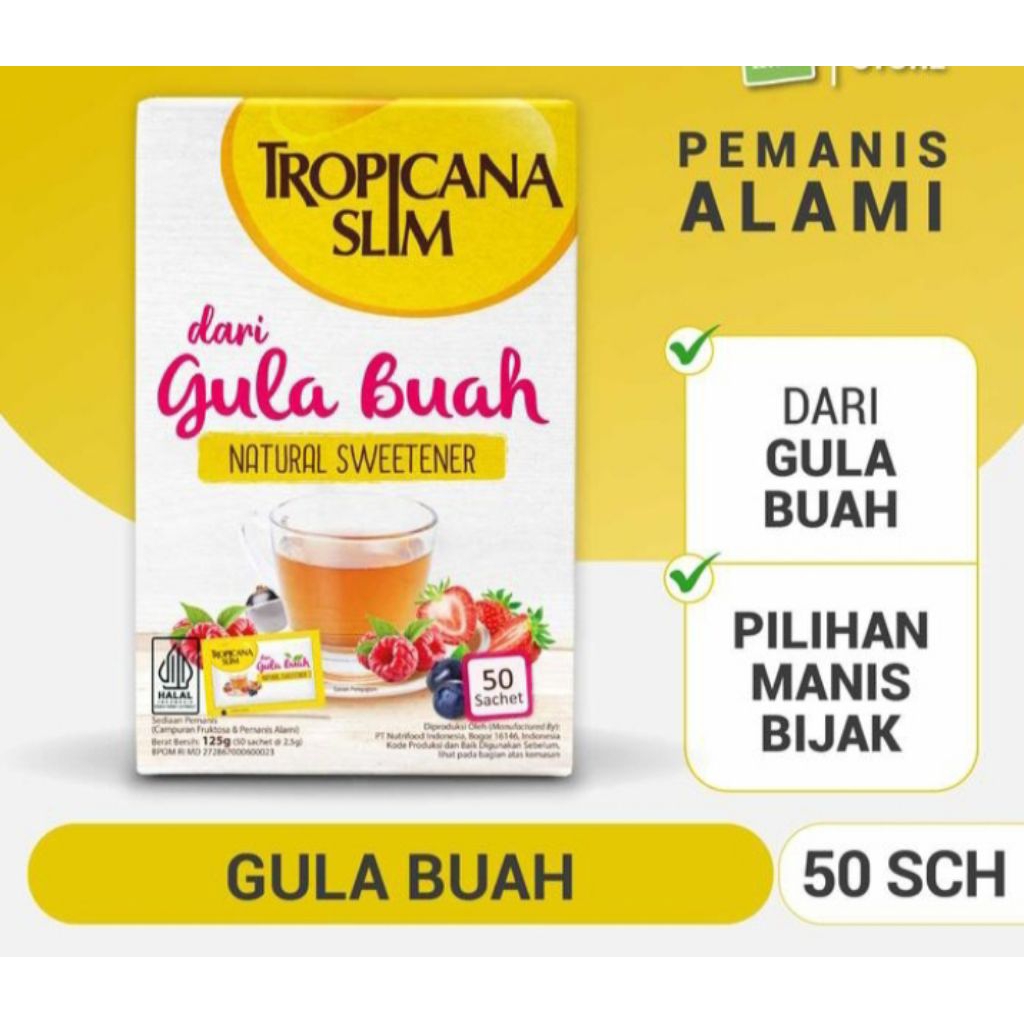 

tropicana slim gula buah isi 50 sachet rendah kalori