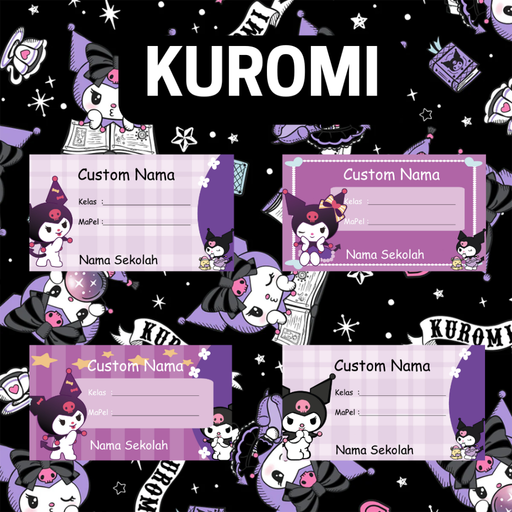 

20 PCS STICKER KUROMI LABEL BUKU PELAJARAN BISA CUSTOM NAMA LUCU DAN AESTHETIC