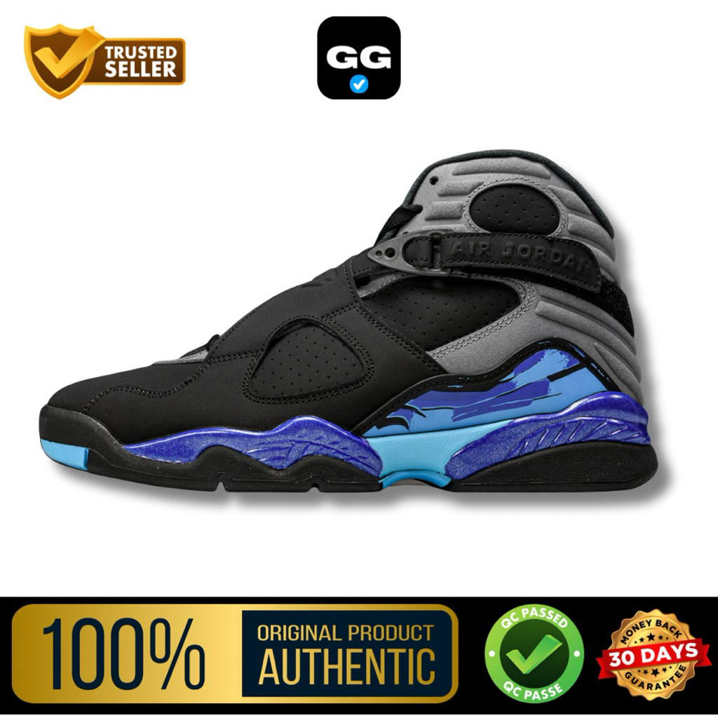 Air Jordan 8 Aqua Retro Black Blue - For Outfit Sneakers