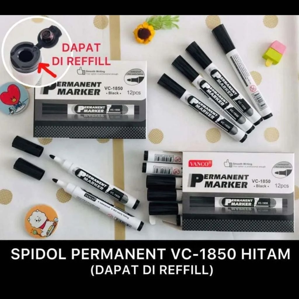 

Spidol Permanent Hitam Vanco VC-1850 Ujung Bulat Fine Point Waterproof 1pcs