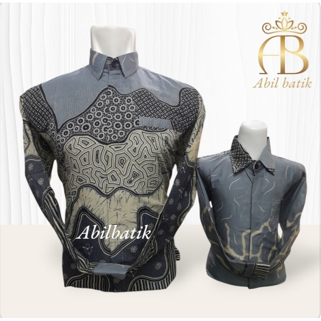Batik Couple Ayah dan Anak Katun Solo premium Abu Abu