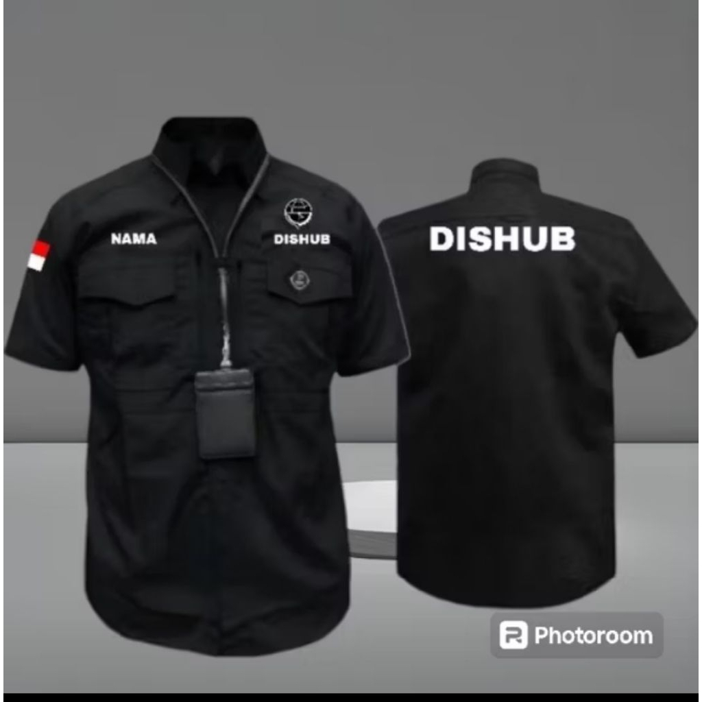 Kemeja TACTICAL DISHUB TACTICAL PENDEK HITAM DAN PANJANG TULISAN BORDIR KOMOUTER FRE NAMA