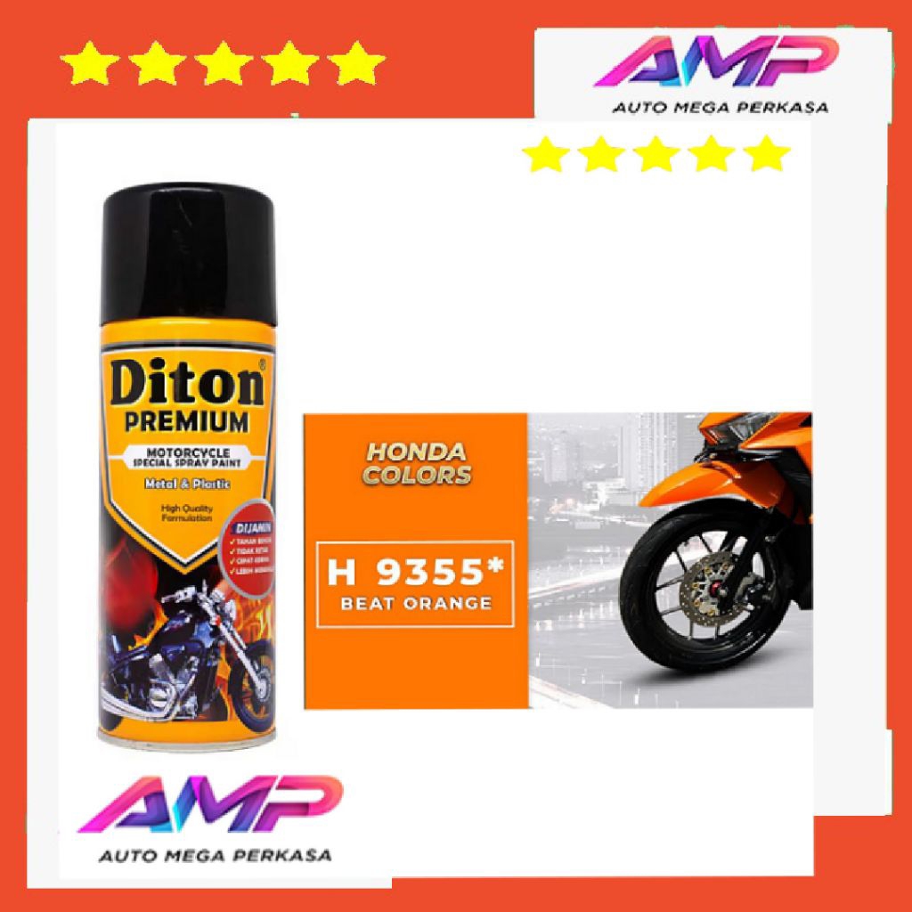 CAT SEMPROT PILOK MOTOR MOBIL DITON PREMIUM 9355 BEAT ORANGE 400ML ORIGINAL
