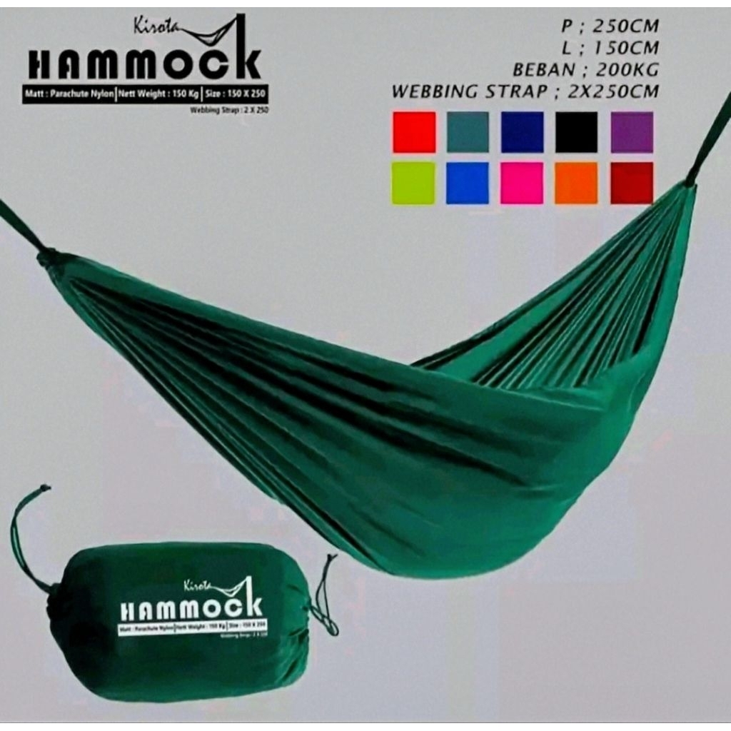 Hammock Ayunan Camping Portable  2 Orang Bahan Parasut Ukuran 250x150 Cm Dengan Beban 150 Kg Tebal K