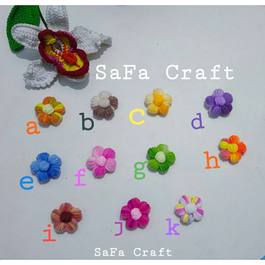 Aplikasi Rajut Bunga Puff Gradasi