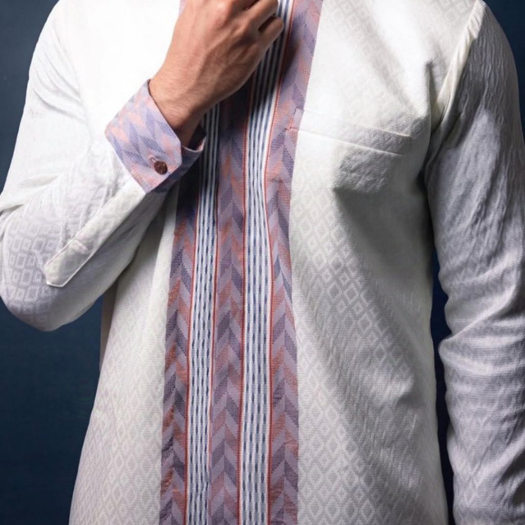 Kemeja Songket Pria Baron putih Kemeja Tenun Pria Premium Putih