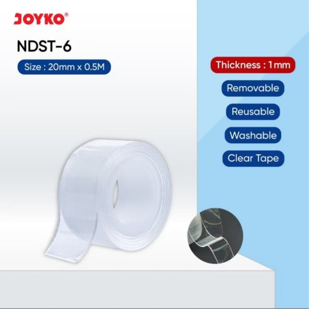

Joyko Nano Double Side NDST-6 20MM x 0.5M / Perekat 2 Sisi Bening