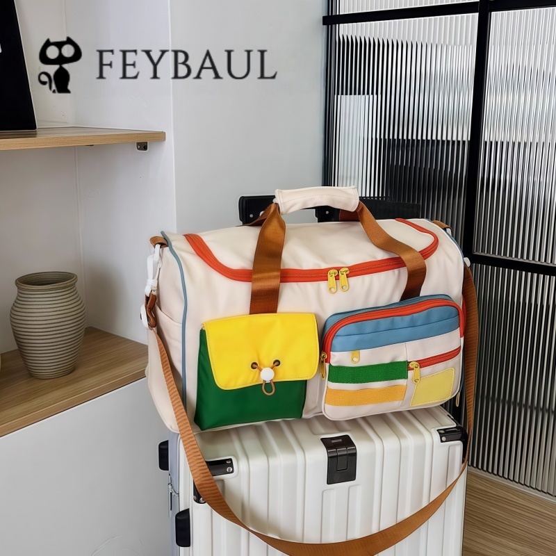 Feybaul Travel -Tas Travel Tas-penyimpanan-perjalanan pendek berkapasitas besar dengan warna kontras