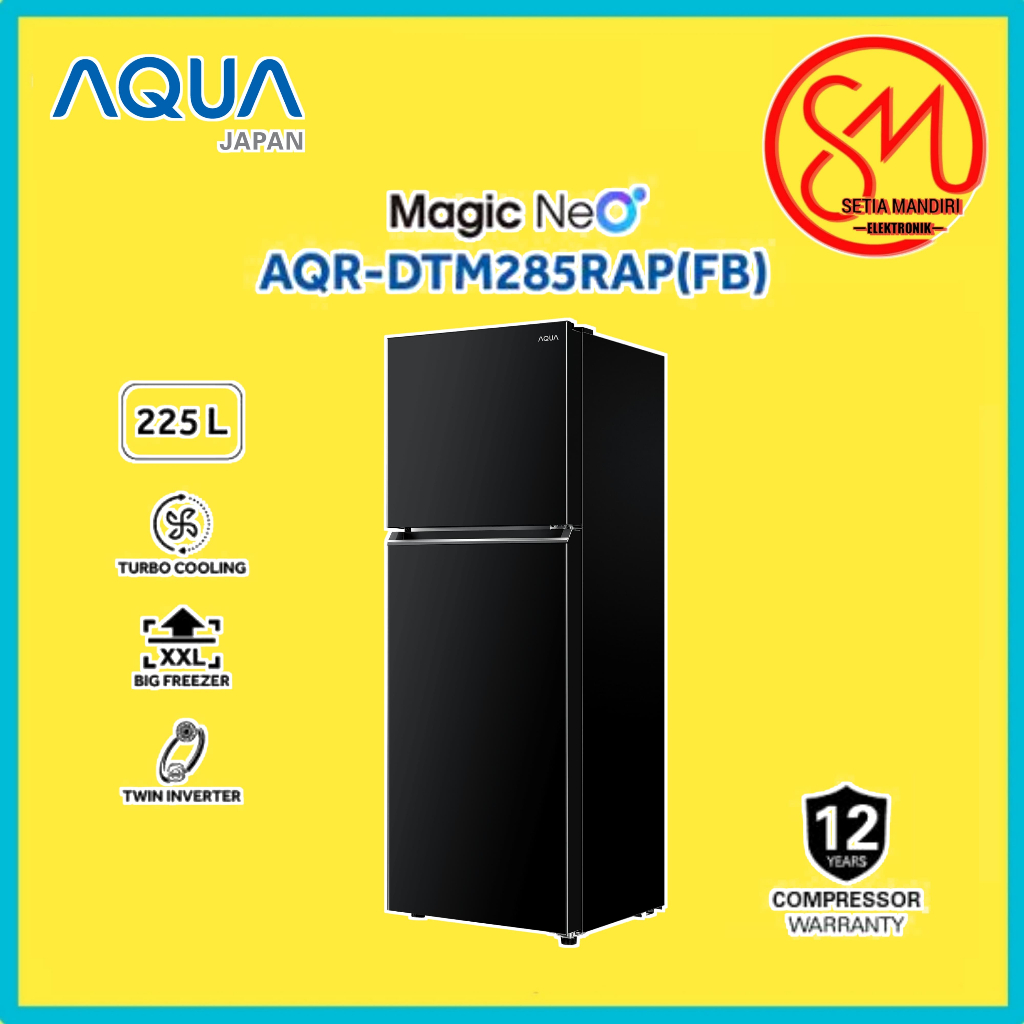 AQUA Elektronik AQR-DTM285RAP(FB) Kulkas 2 Door 225L - Inverter -Turbo cooling - Black shine