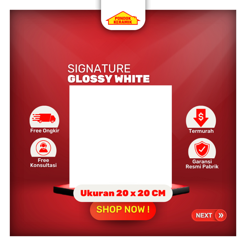 Keramik Lantai Signature 20x20 Glossy White Putih Polos Kilap