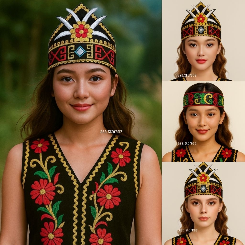 Ikat Kepala Bordir Motif Dayak/Sumping Adat Dayak