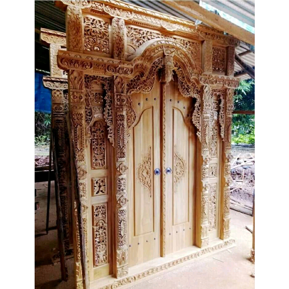 pintu gebyok ukir jati ukuran 2,5 meter rumah klasik