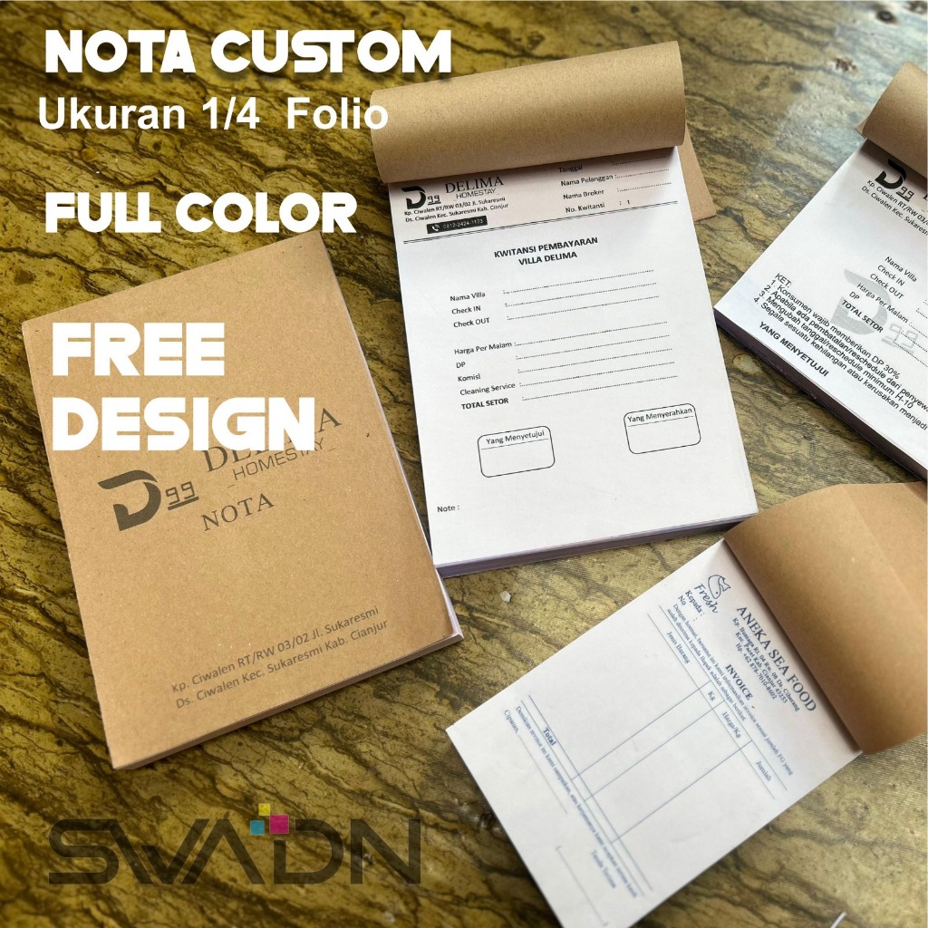 

Cetak Nota Custom Ukuran 1/3 16 x 21 cm 1 ply Gratis Desain Bisa Pakai Nama Toko Logo Sendiri