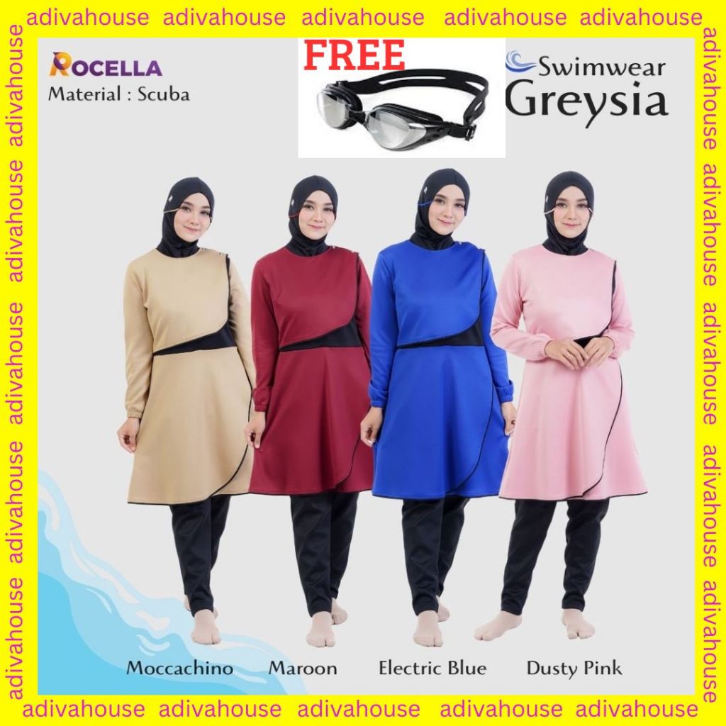 ROCELLA SWIMWEAR GREYSIA - SWIMWEAR MUSLIMAH - BAJU RENANG MUSLIMAH - SWIMWEAR SYARI - BAJU RENANG S