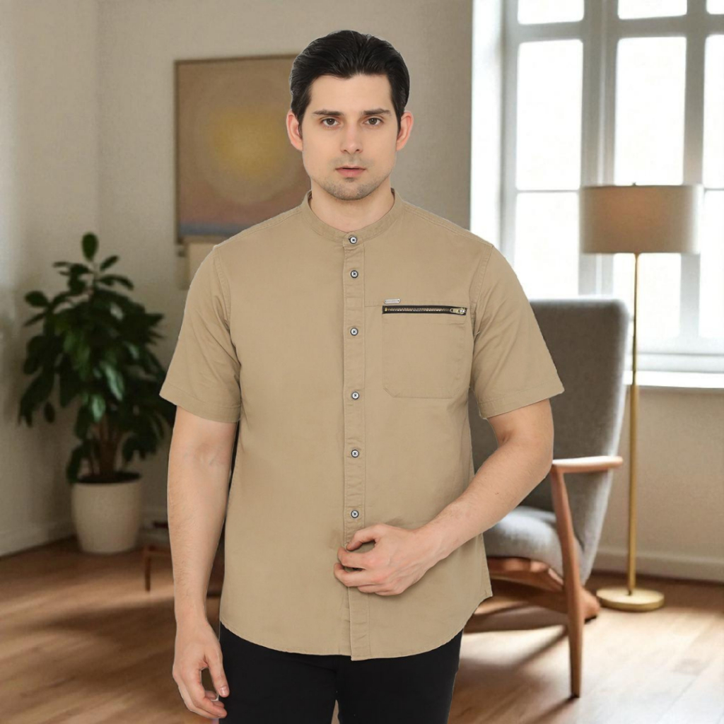 Doanda - Baju Koko Regular Koko Dewasa Lengan Pendek  Kemeja Koko Muslim Katun Twill