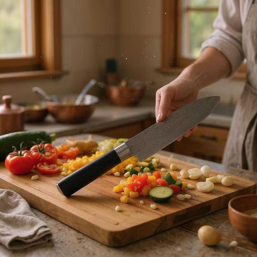 PISAU DAGING PISAU SAYUR PISAU BUAH PISAU DAPUR DAMASCUS PATTERN ASLI PISAU SERBAGUNA SUPER TAJAM