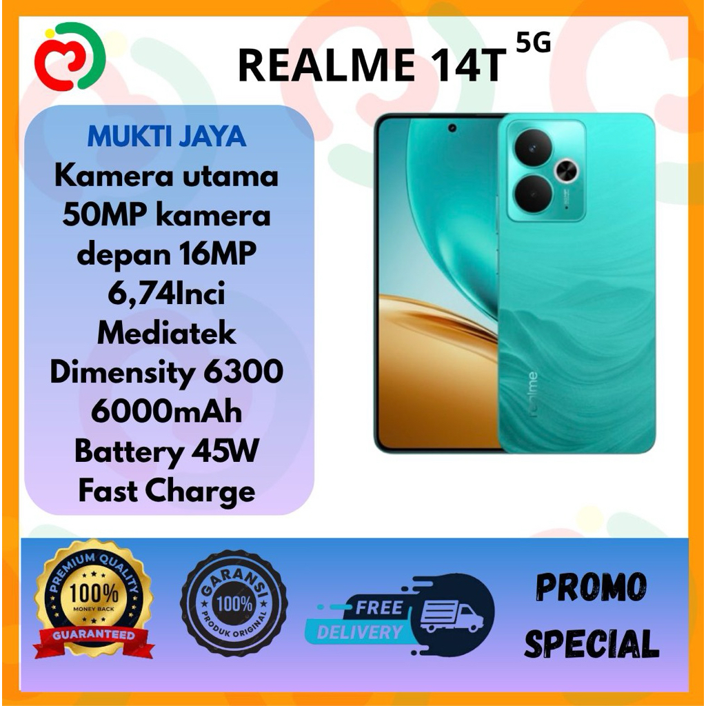 Realme 14T 5G RAM 8/128GB - RAM 8/256GB ( RAM Plus 8GB+10GB ) GARANSI RESMI REALME INDONESIA