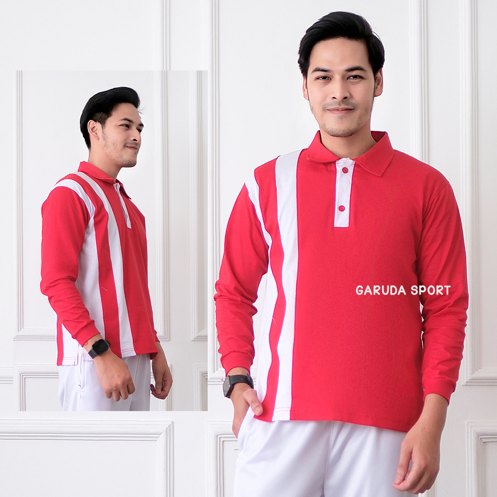 Atasan Kaos Kerah Katun Lengan Panjang / Kaos Olahraga Senam Berkerah