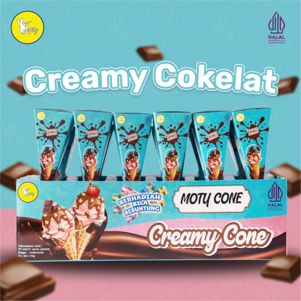 

Moty Cone Wafer Creamy Cokelat 1 Box Isi 22 pcs