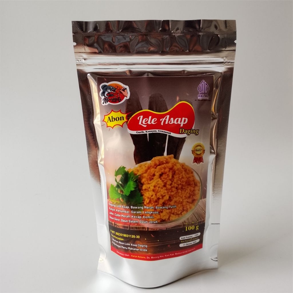 

Abon lele asap daging berat 100g