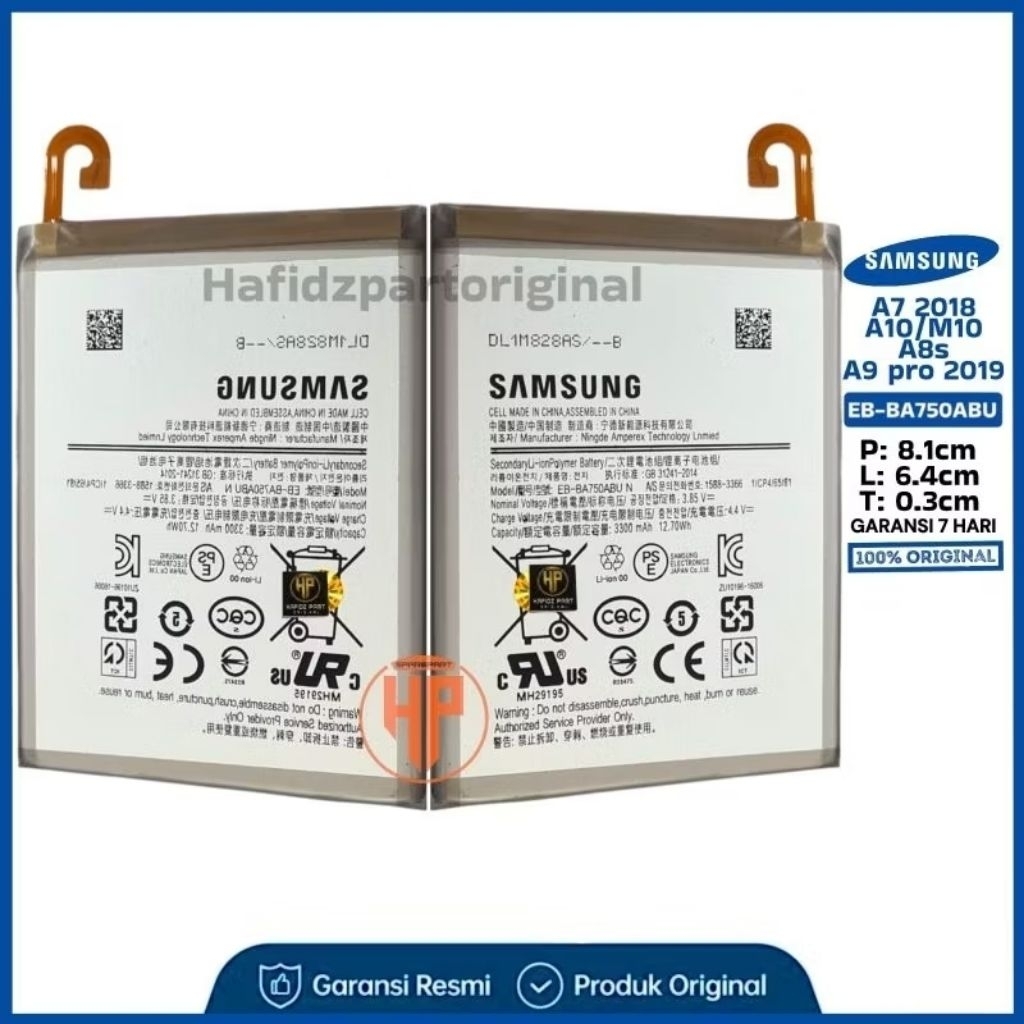 Baterai Batre Battery Samsung A10 / M10 A8S / A7 2018 / A9 Pro 2019 EB-BA750ABU Copotan Cabutan Beka