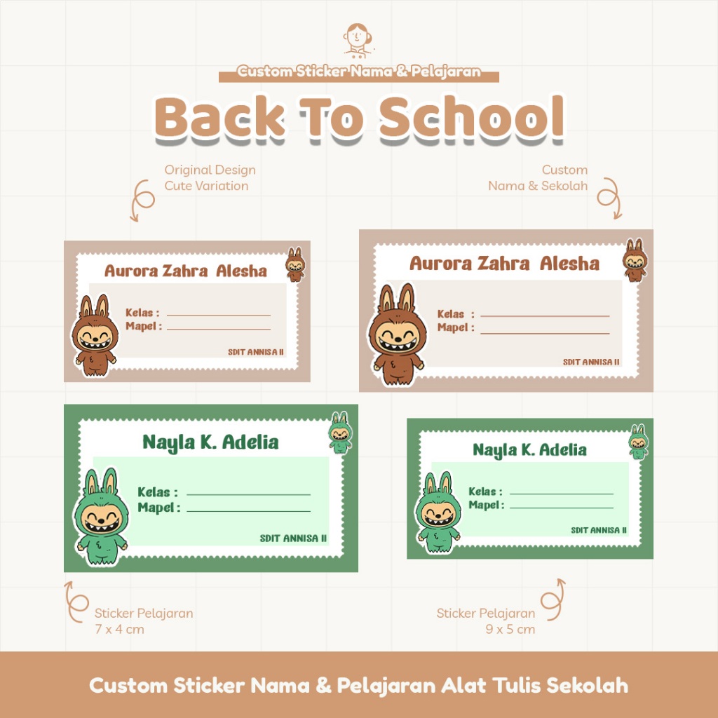 

Custom Stiker Nama Anak & Mata Pelajaran Bambim SD TK SMP SMA | Desain Kartun Cute | Label Sekolah Lucu Labubu Edition