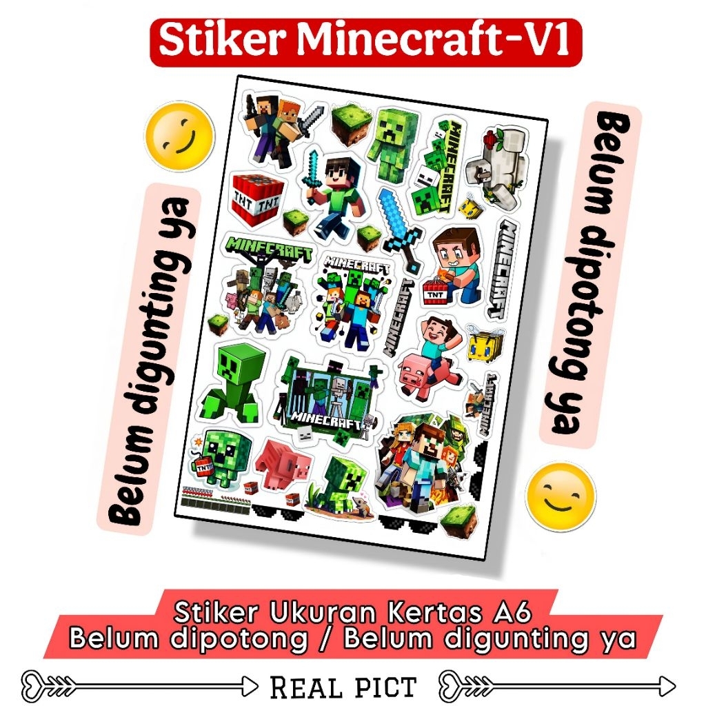 

STIKER MINECRAFT - V1 / STIKER BELUM DIPOTONG BAHAN VINYL UKURAN A6 / STICKER / STIKER KARAKTER LUCU