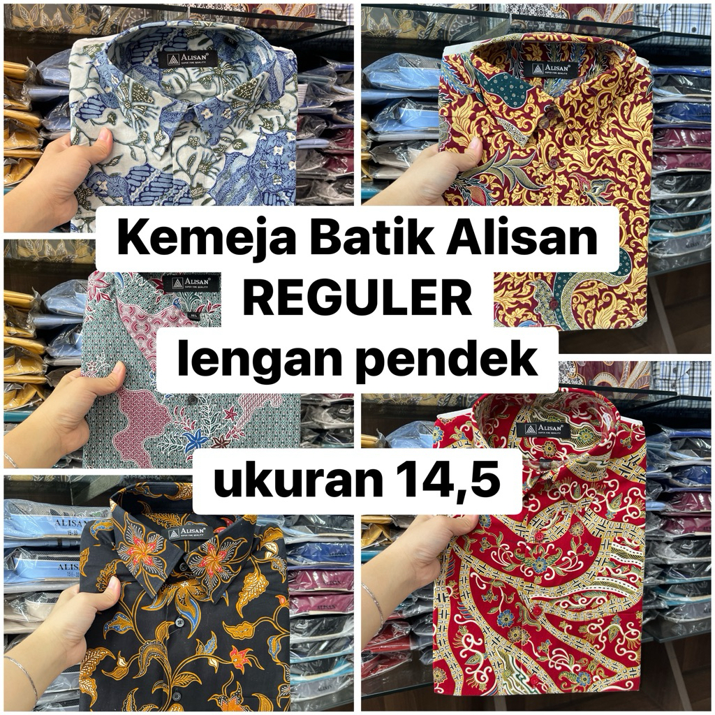 Kemeja Batik Alisan Reguler Lengan Pendek ukuran 14,5 / Kemeja Pria / Pakaian pria / Kemeja Alisan