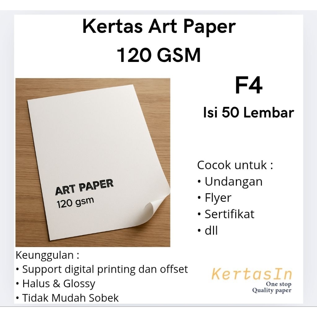 

Kertas Art Paper 120 GSM F4 Isi 50 Lembar – Halus & Putih Cocok untuk Cetak Brosur, Poster, Katalog