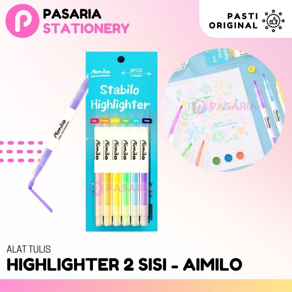 

Stabilo Aimilo Warna Pastel 1 Set Highlighter 2 Sisi isi 6
