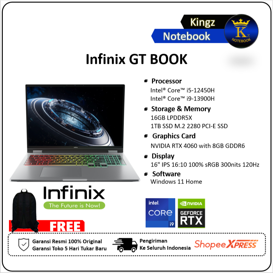 Infinix GT BOOK RTX4060 Core i9 13900H 16GB 1TB SSD Win11 16" WUXGA 120Hz