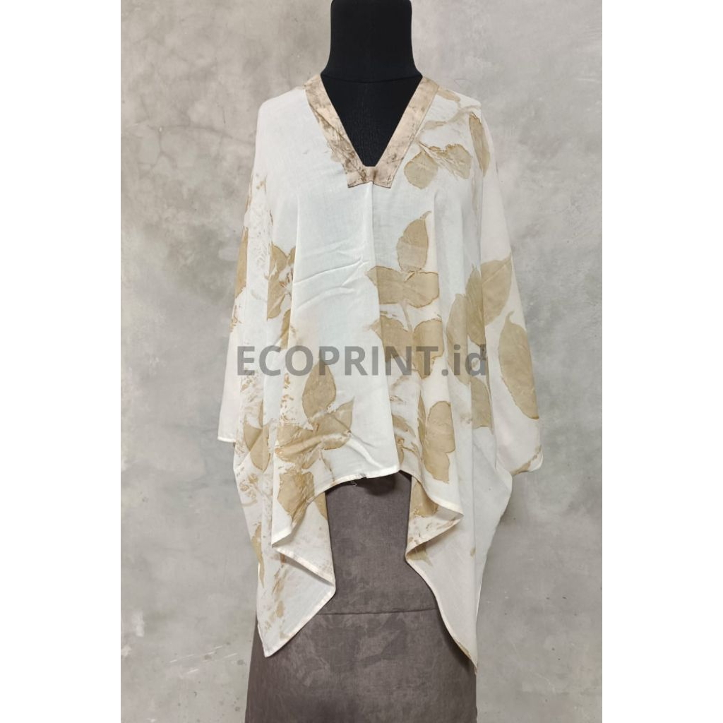 Blouse Ecoprint Wanita Lengan Kelelawar Katun Rayon Motif Daun Alami - Atasan Etnik Elegan
