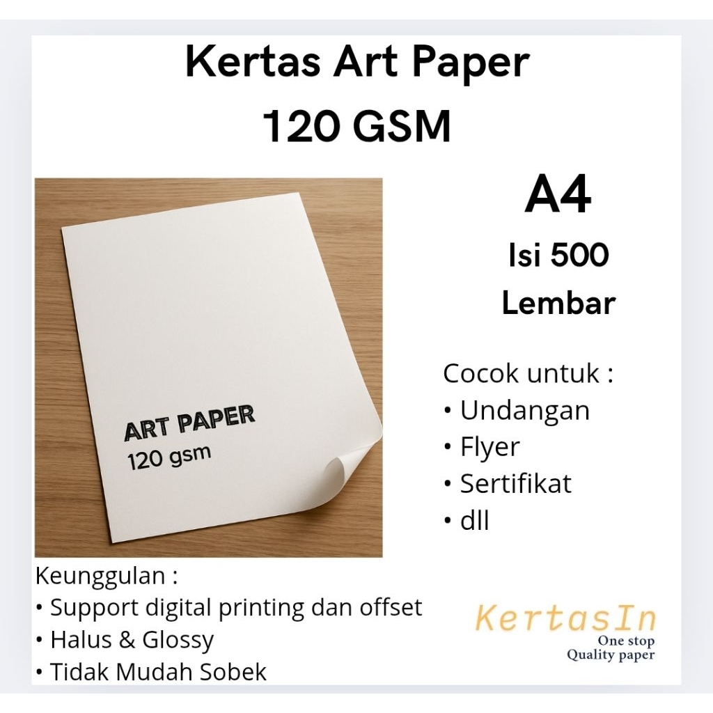 

Kertas Art Paper 120 GSM A4 Isi 1 Rim/500 Lembar – Halus & Putih Cocok untuk Cetak Brosur, Poster, Katalog
