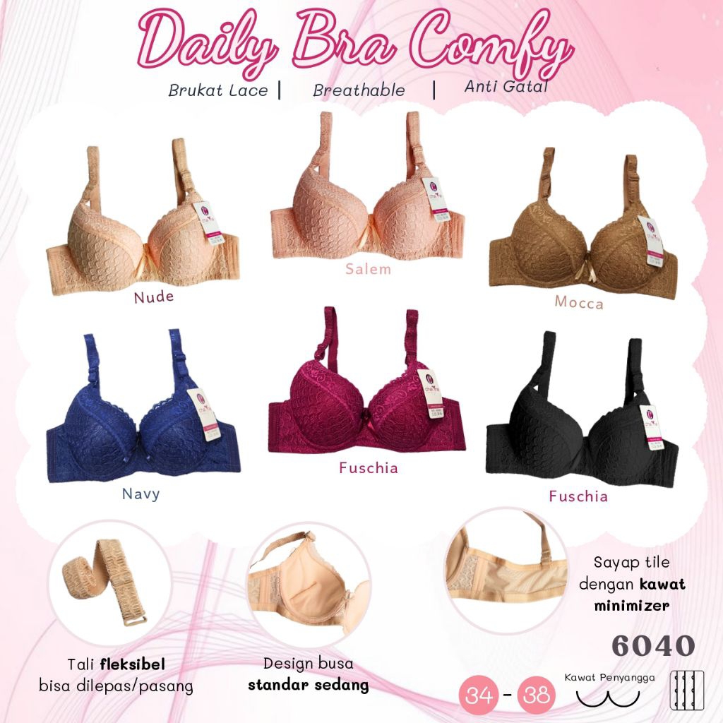 Bra BH Wanita Full Brukat Berkawat Cup B Chelyne 6040