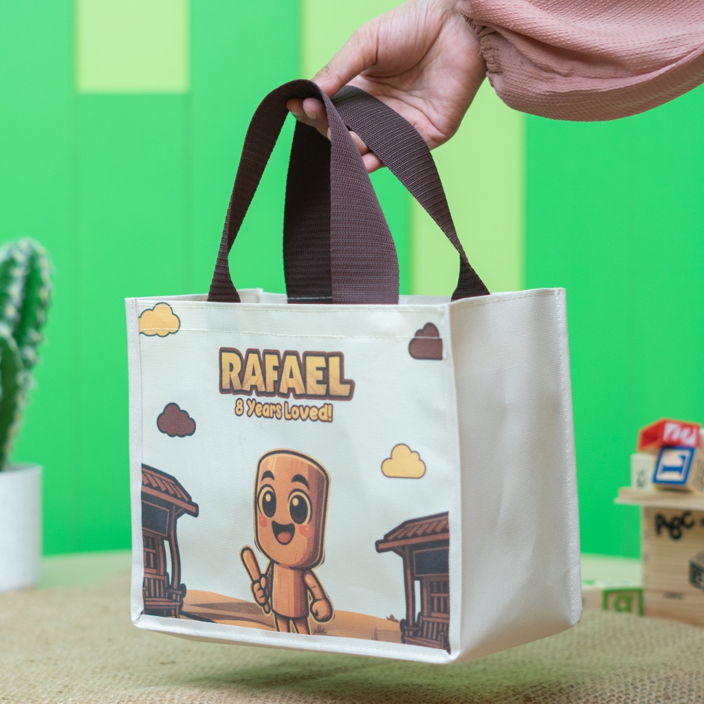 

Terbaru Custom Tas PremiumPoliyester Landscape Print Bukan Sablon pegangan kulit Tas Ulang Tahun Souvenir Hampers Ultah Goody bag