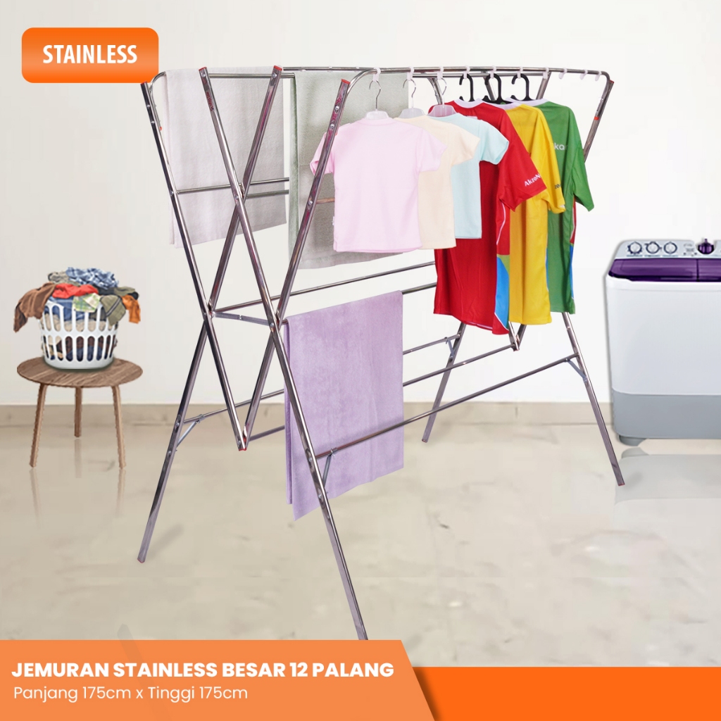 JEMURAN BESAR Jemuran Baju Pakaian Handuk Stainless 12 Palang Jemuran Lipat Besar Jumbo