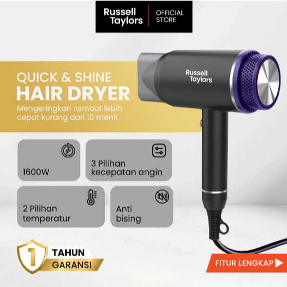 Russell Taylors HD2 Speed Hair Dryer Cool Shot 16500 rpm 2 mode pengering rambut Hot & Cool