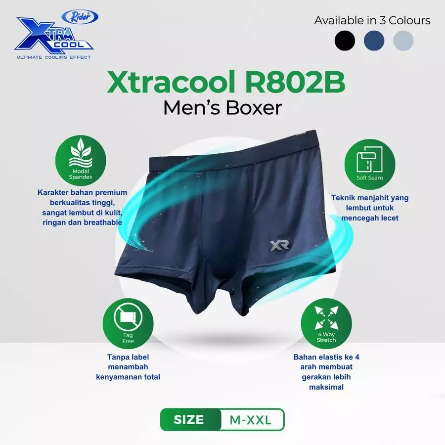 Rider Xtracool Boxer Brief Modal Spandex - Boxer Pria R802B isi 1 Pcs
