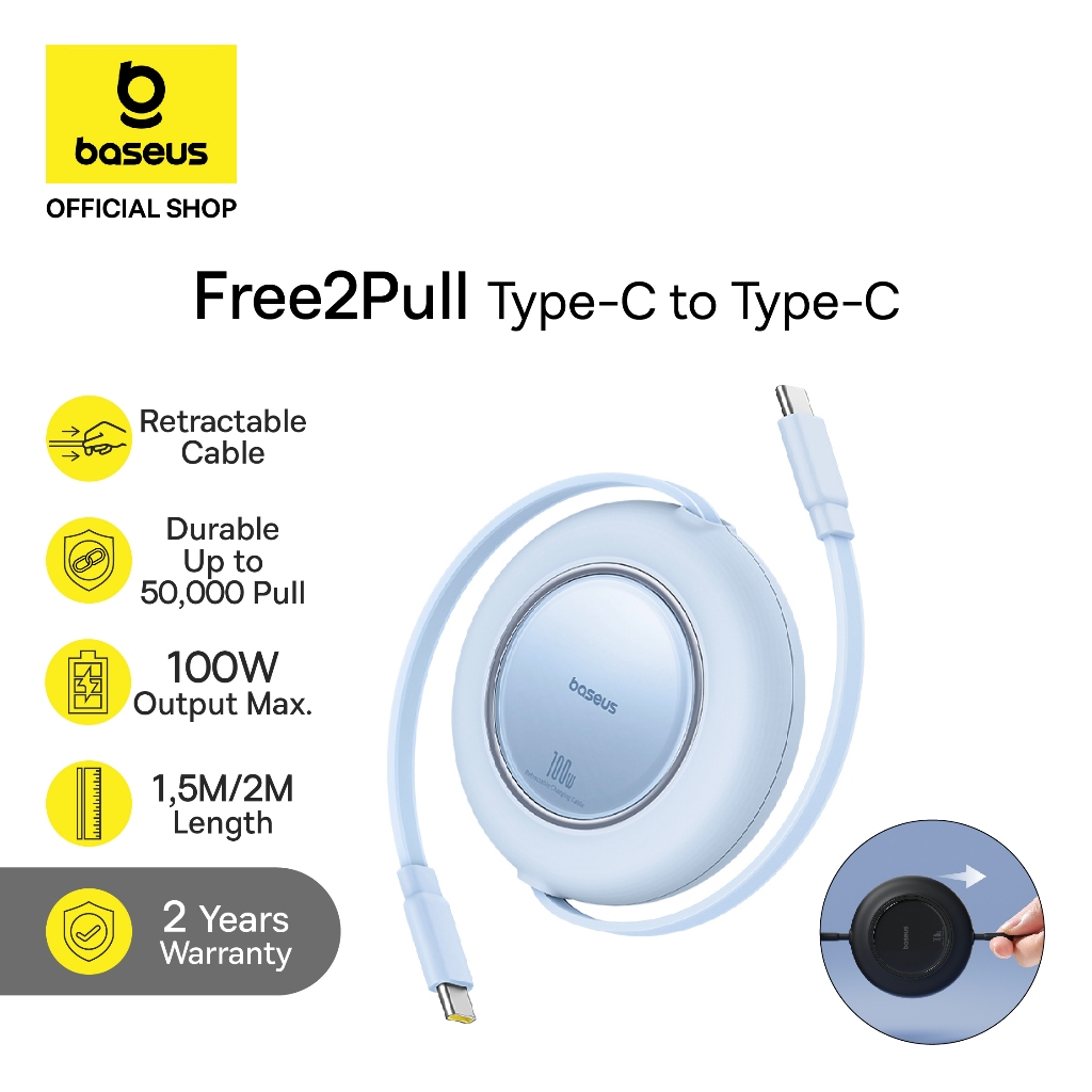Baseus Kabel Data Type-C to Type-C 100W Free2Draw Mini Retractable Charging Cable