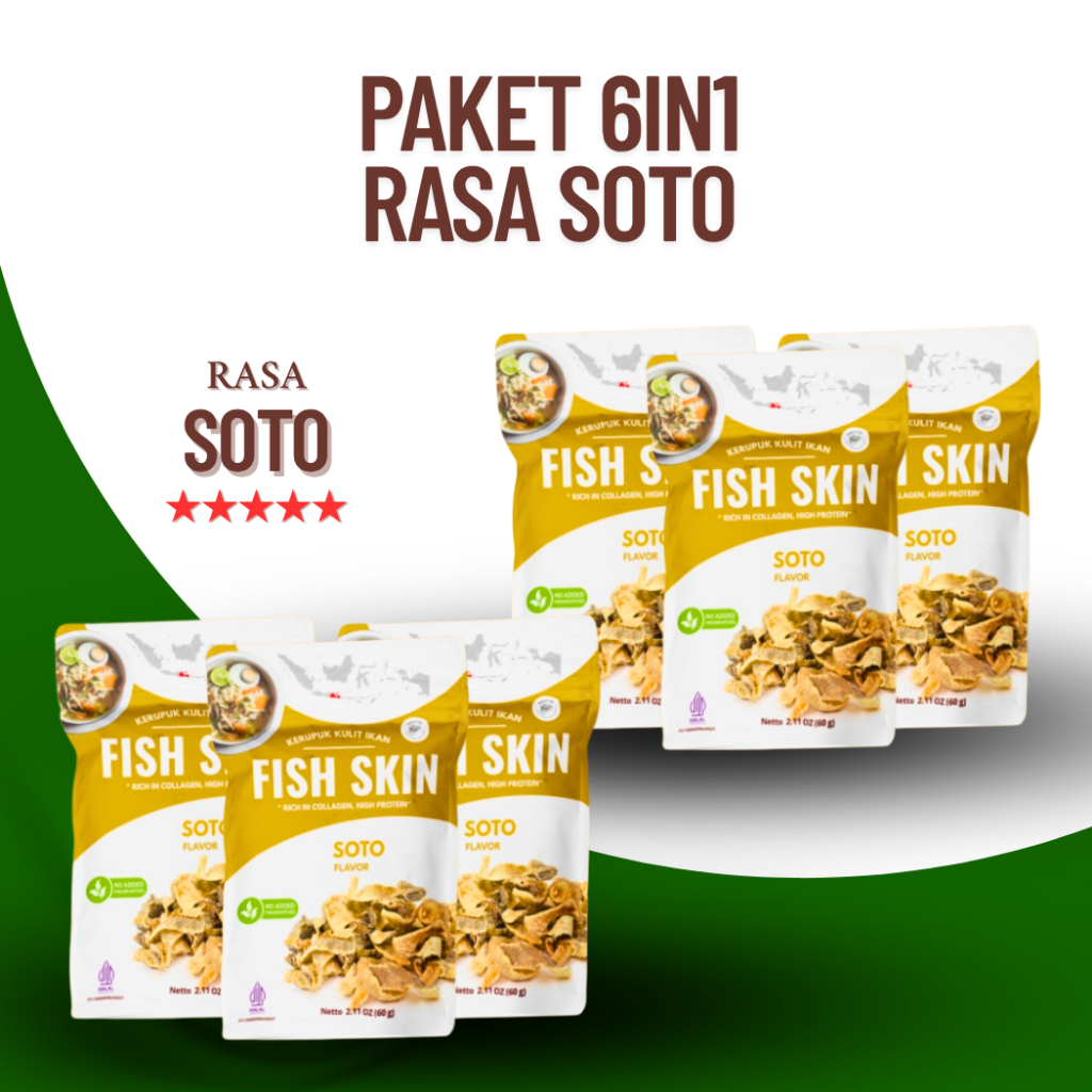 

Caliofish Paket 6IN1 Kerupuk Kulit Ikan Fish Skin Rasa Soto