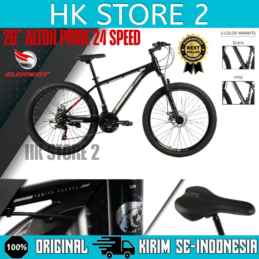Sepeda Gunung MTB ELEMENT ALTON PRIDE Ukuran 26 Inch 24 Speed Alloy